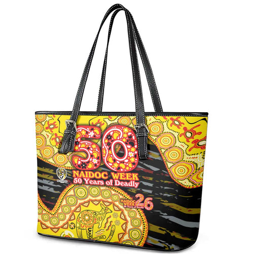 Richmond Tigers NAIDOC Week 2026 Leather Tote Bag Australian Aboriginal Dot Art Dreamtime Pattern Style