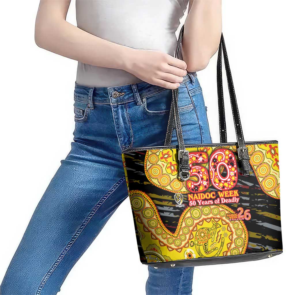 Richmond Tigers NAIDOC Week 2026 Leather Tote Bag Australian Aboriginal Dot Art Dreamtime Pattern Style