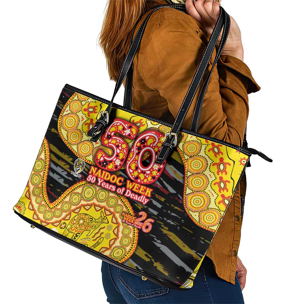 Richmond Tigers NAIDOC Week 2026 Leather Tote Bag Australian Aboriginal Dot Art Dreamtime Pattern Style