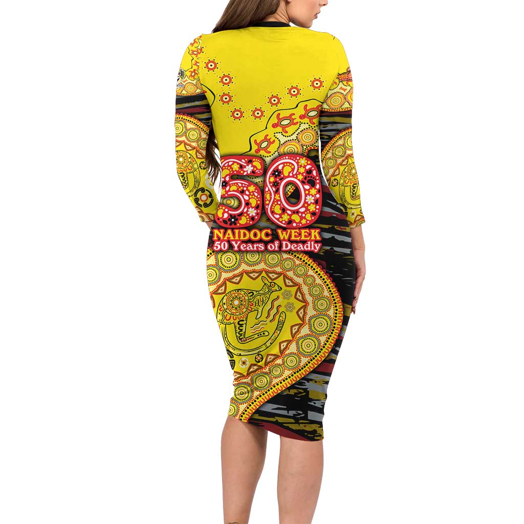 Richmond Tigers NAIDOC Week 2026 Long Sleeve Bodycon Dress Australian Aboriginal Dot Art Dreamtime Pattern Style