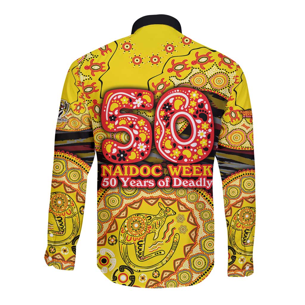 Richmond Tigers NAIDOC Week 2026 Long Sleeve Button Shirt Australian Aboriginal Dot Art Dreamtime Pattern Style
