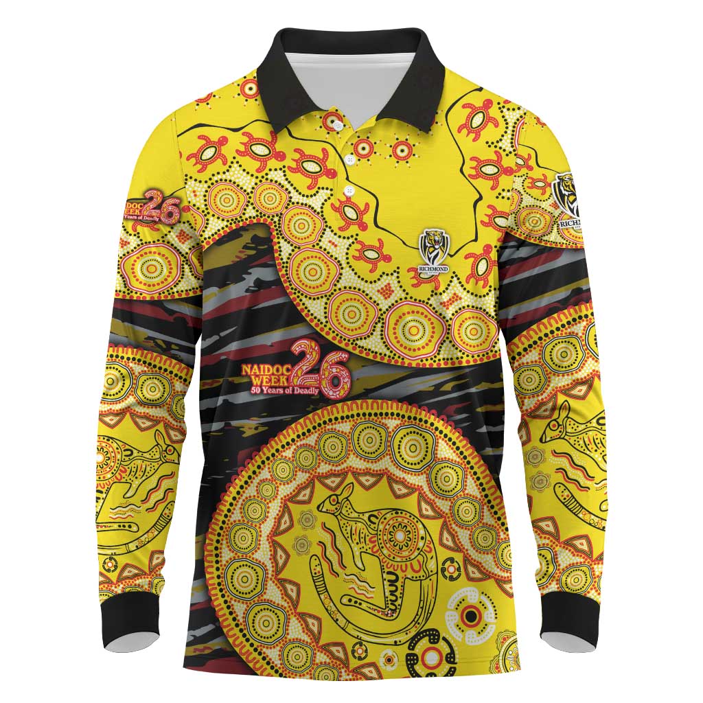 Richmond Tigers NAIDOC Week 2026 Long Sleeve Polo Shirt Australian Aboriginal Dot Art Dreamtime Pattern Style