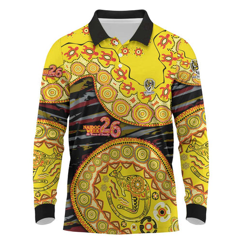 Richmond Tigers NAIDOC Week 2026 Long Sleeve Polo Shirt Australian Aboriginal Dot Art Dreamtime Pattern Style