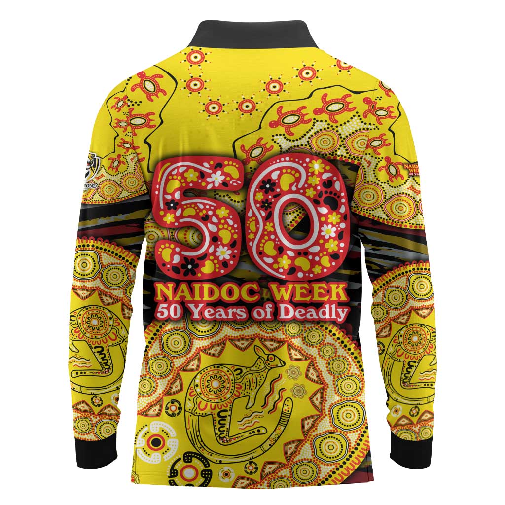 Richmond Tigers NAIDOC Week 2026 Long Sleeve Polo Shirt Australian Aboriginal Dot Art Dreamtime Pattern Style