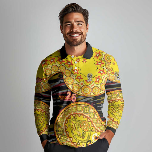 Richmond Tigers NAIDOC Week 2026 Long Sleeve Polo Shirt Australian Aboriginal Dot Art Dreamtime Pattern Style