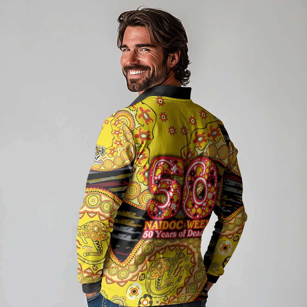 Richmond Tigers NAIDOC Week 2026 Long Sleeve Polo Shirt Australian Aboriginal Dot Art Dreamtime Pattern Style