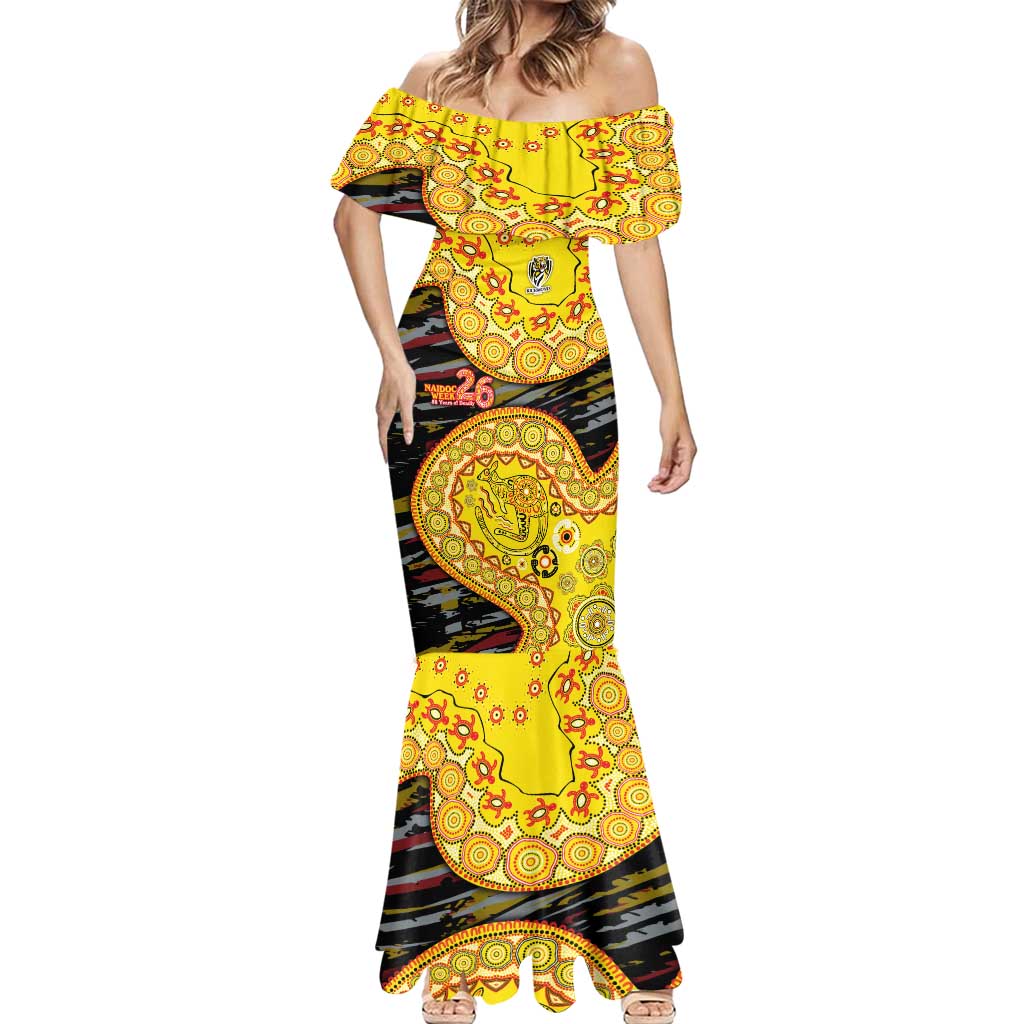 Richmond Tigers NAIDOC Week 2026 Mermaid Dress Australian Aboriginal Dot Art Dreamtime Pattern Style