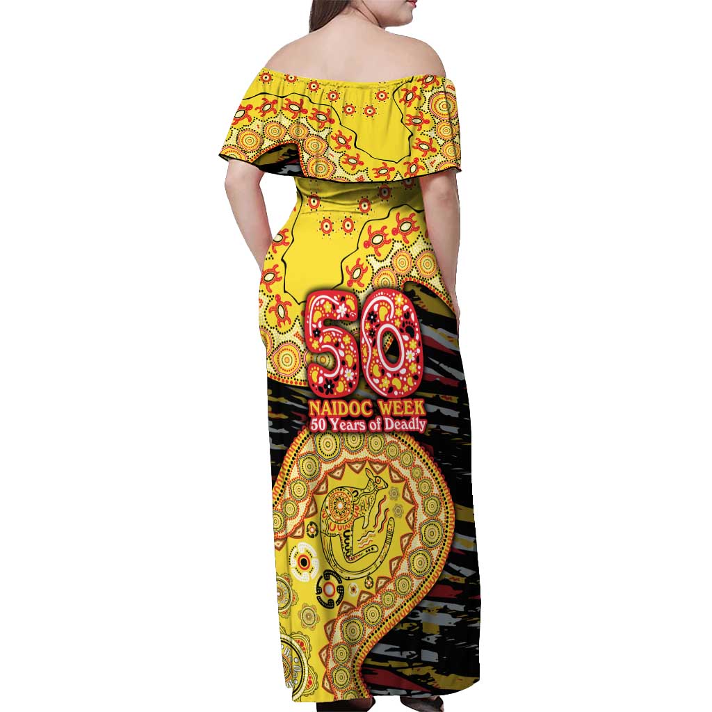 Richmond Tigers NAIDOC Week 2026 Off Shoulder Maxi Dress Australian Aboriginal Dot Art Dreamtime Pattern Style