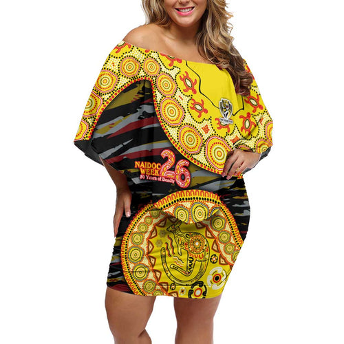 Richmond Tigers NAIDOC Week 2026 Off Shoulder Short Dress Australian Aboriginal Dot Art Dreamtime Pattern Style