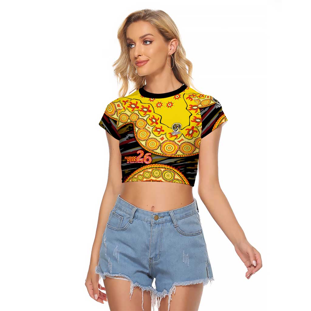 Richmond Tigers NAIDOC Week 2026 Raglan Cropped T Shirt Australian Aboriginal Dot Art Dreamtime Pattern Style