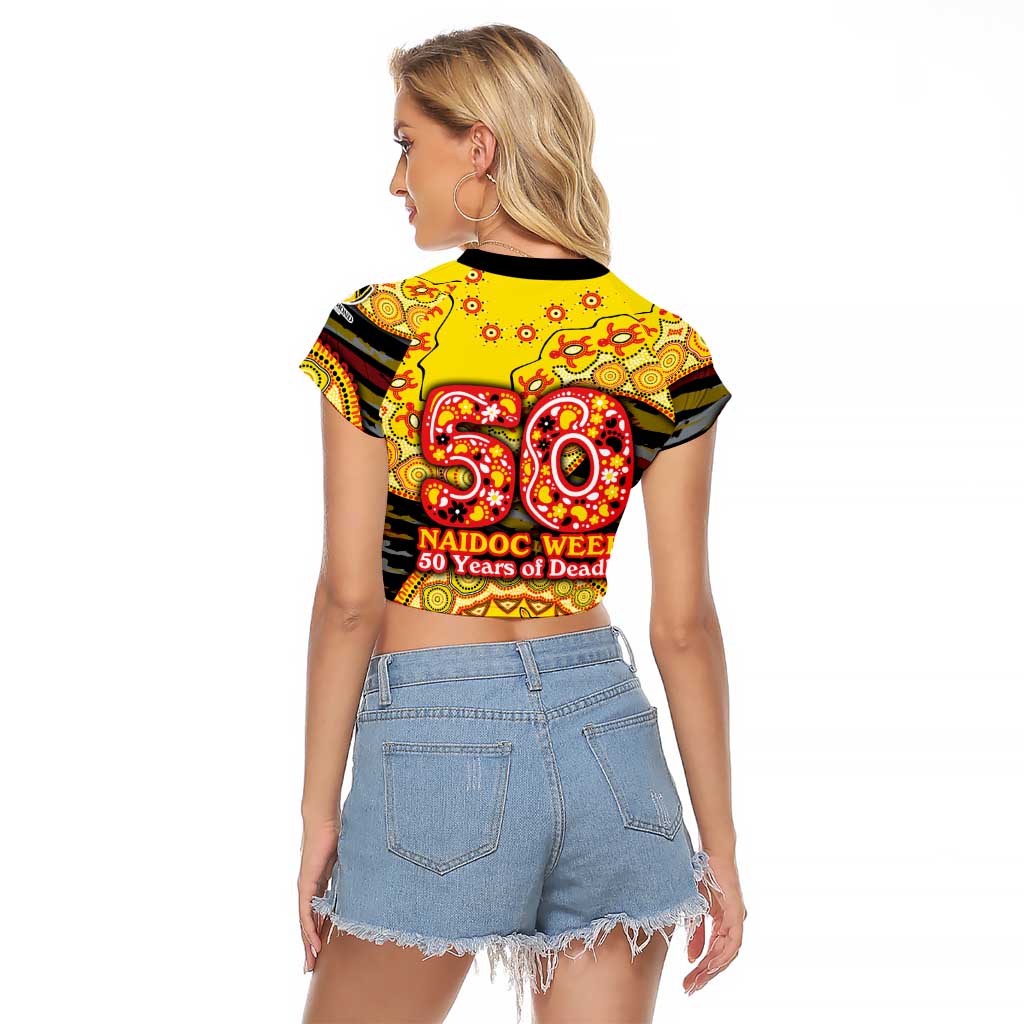 Richmond Tigers NAIDOC Week 2026 Raglan Cropped T Shirt Australian Aboriginal Dot Art Dreamtime Pattern Style