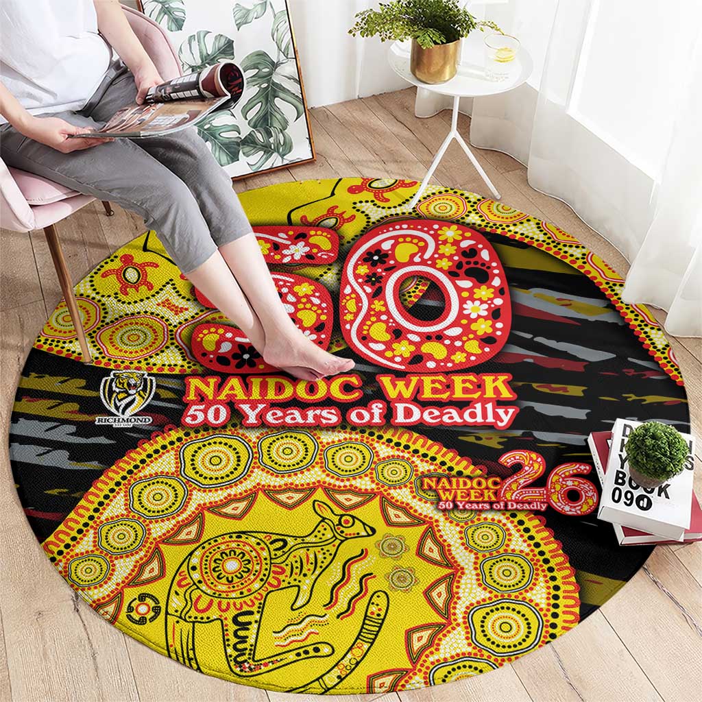 Richmond Tigers NAIDOC Week 2026 Round Carpet Australian Aboriginal Dot Art Dreamtime Pattern Style