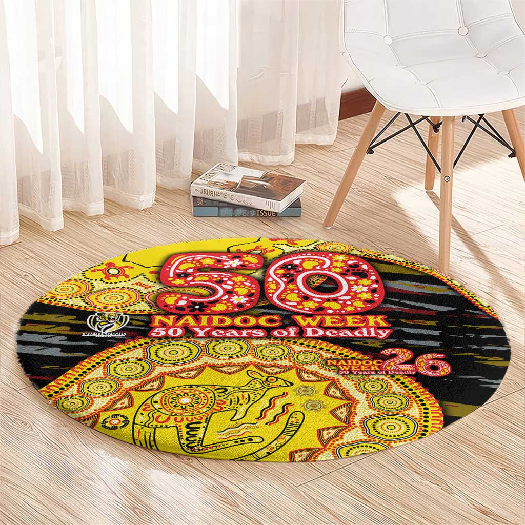 Richmond Tigers NAIDOC Week 2026 Round Carpet Australian Aboriginal Dot Art Dreamtime Pattern Style