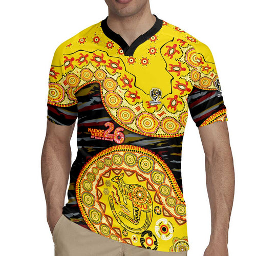 Richmond Tigers NAIDOC Week 2026 Rugby Jersey Australian Aboriginal Dot Art Dreamtime Pattern Style