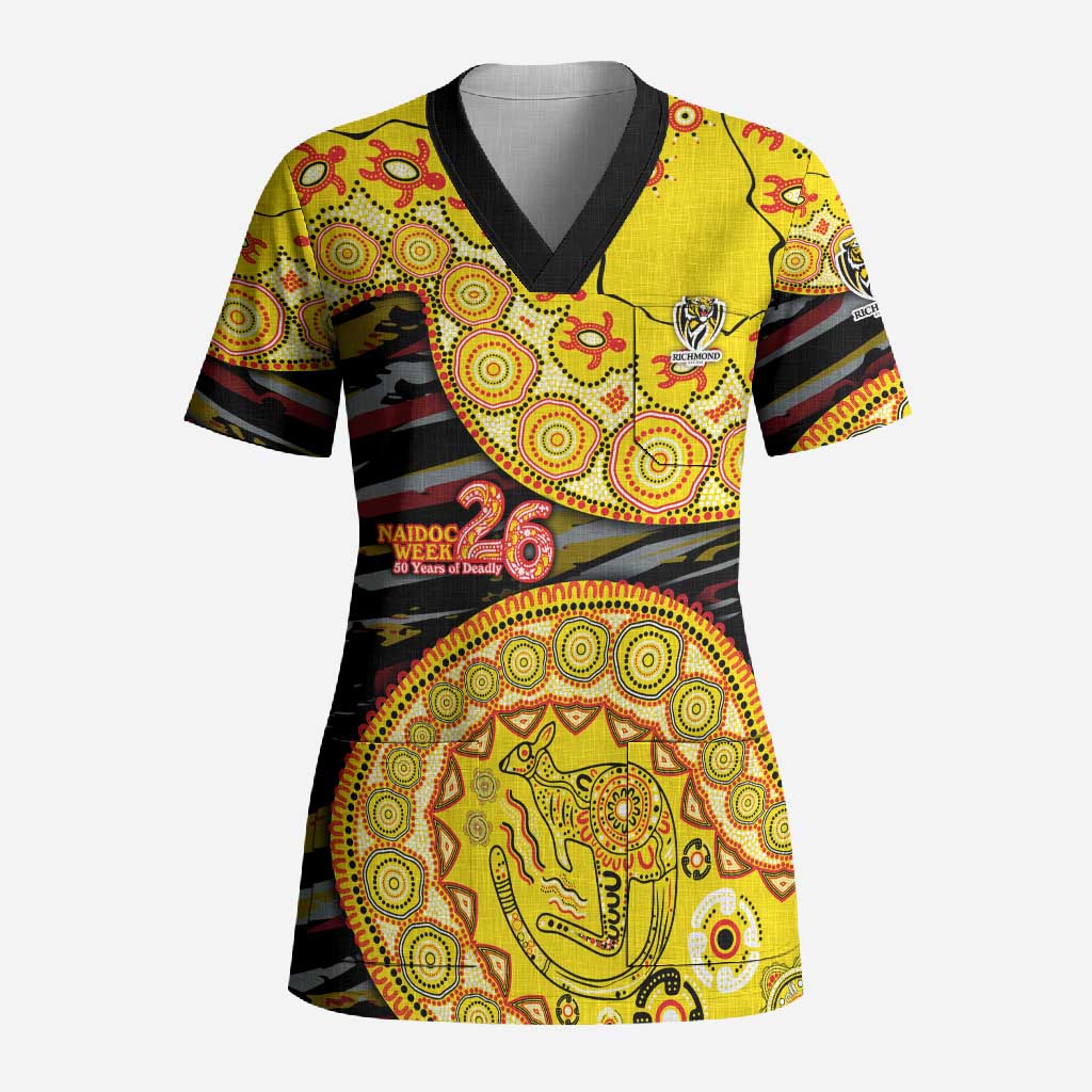 Richmond Tigers NAIDOC Week 2026 Scrub Top Australian Aboriginal Dot Art Dreamtime Pattern Style