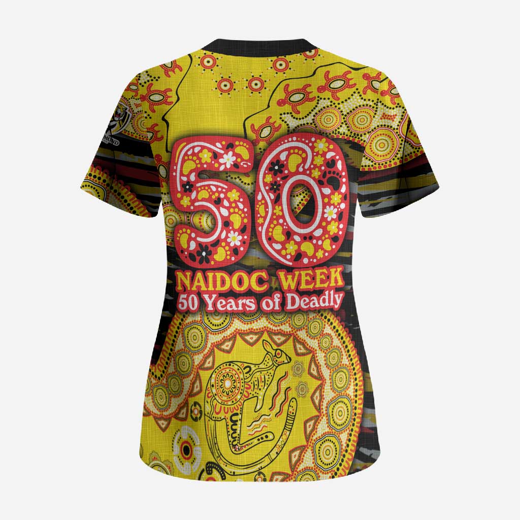 Richmond Tigers NAIDOC Week 2026 Scrub Top Australian Aboriginal Dot Art Dreamtime Pattern Style