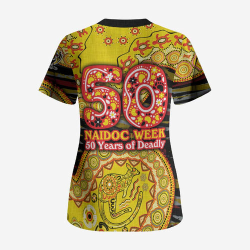 Richmond Tigers NAIDOC Week 2026 Scrub Top Australian Aboriginal Dot Art Dreamtime Pattern Style