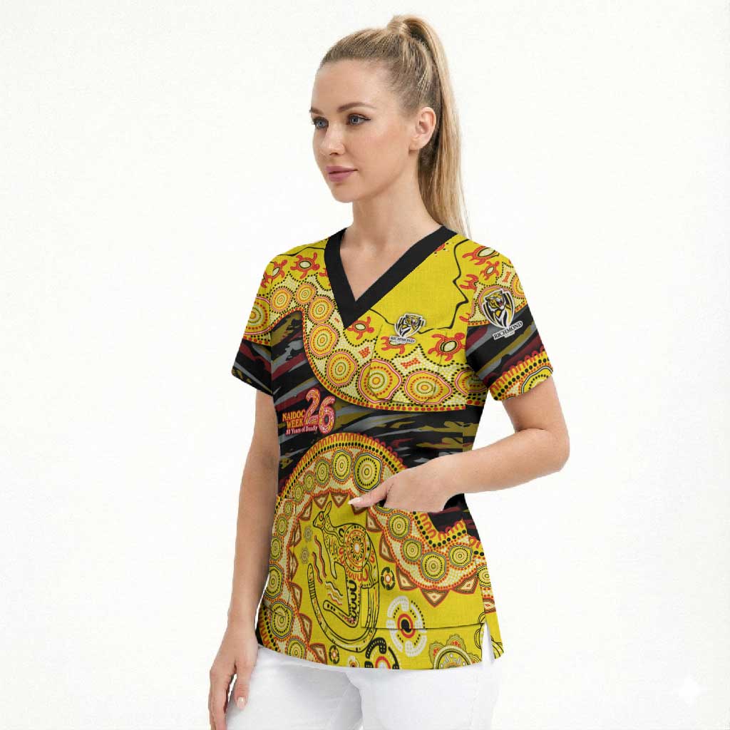 Richmond Tigers NAIDOC Week 2026 Scrub Top Australian Aboriginal Dot Art Dreamtime Pattern Style