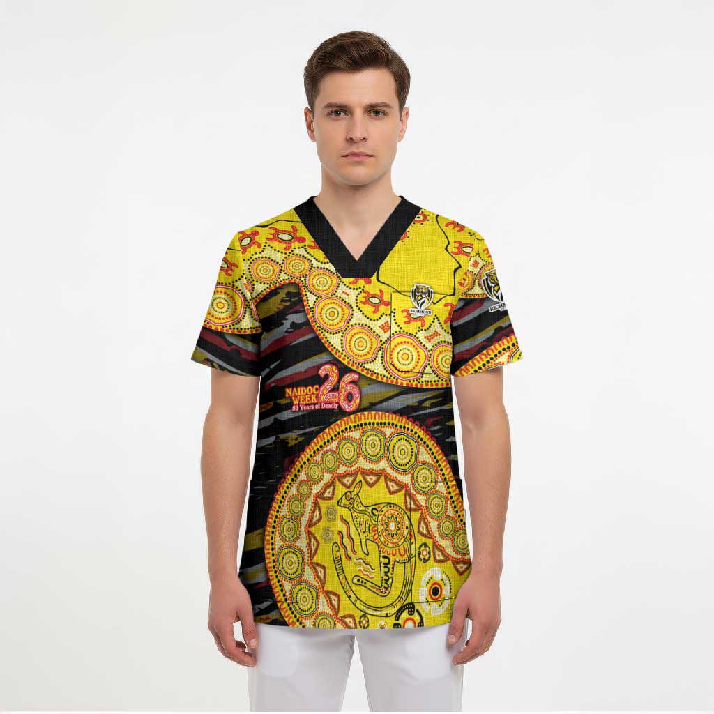 Richmond Tigers NAIDOC Week 2026 Scrub Top Australian Aboriginal Dot Art Dreamtime Pattern Style