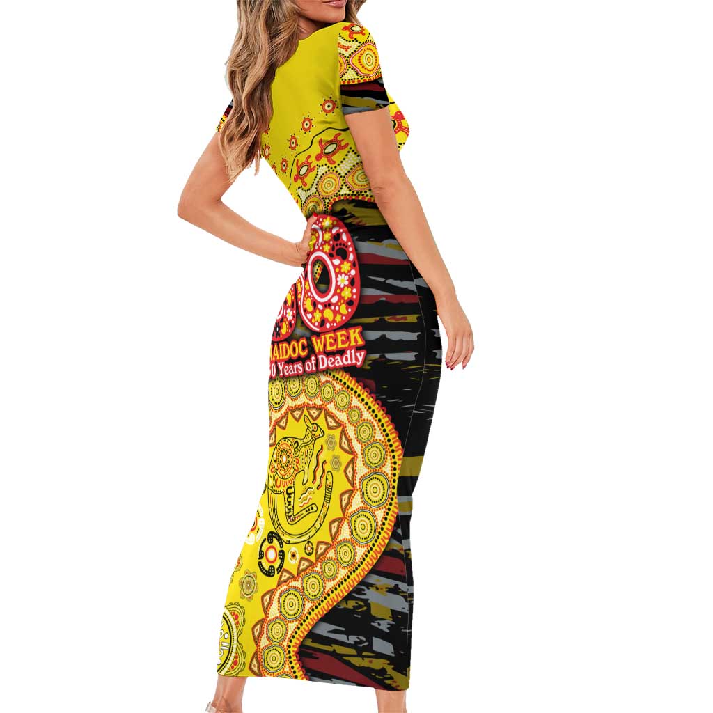 Richmond Tigers NAIDOC Week 2026 Short Sleeve Bodycon Dress Australian Aboriginal Dot Art Dreamtime Pattern Style