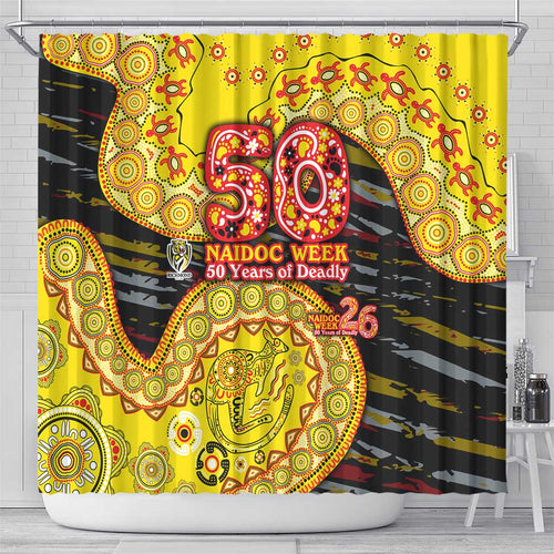 Richmond Tigers NAIDOC Week 2026 Shower Curtain Australian Aboriginal Dot Art Dreamtime Pattern Style