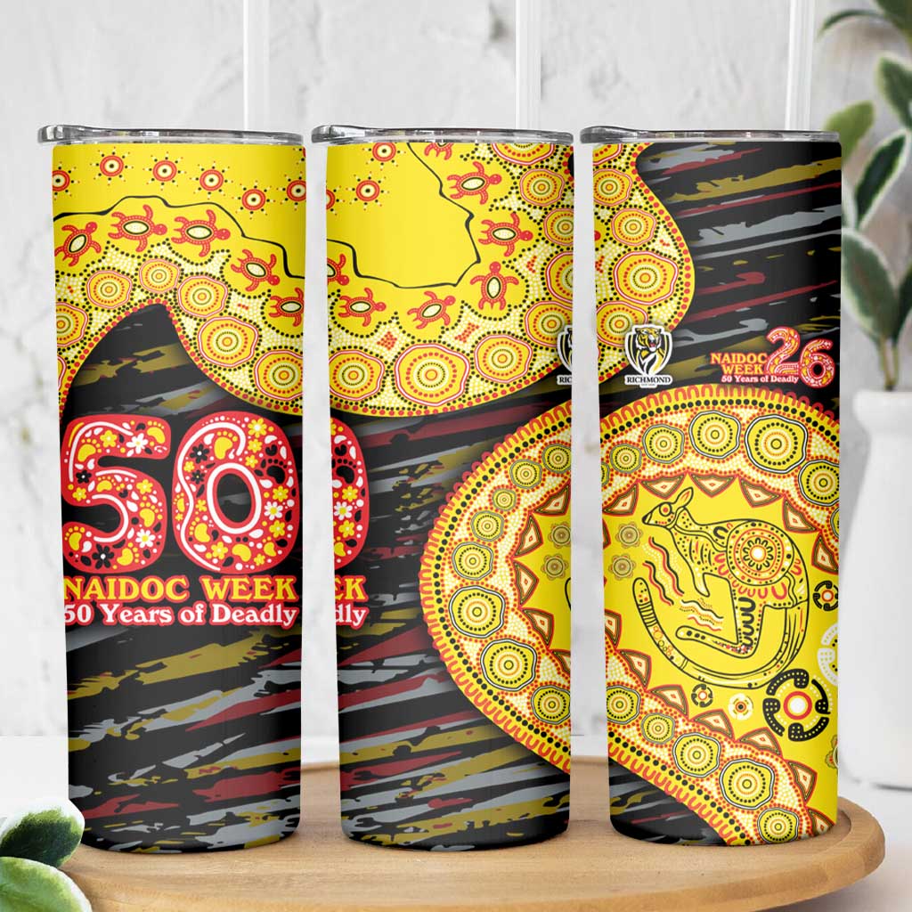 Richmond Tigers NAIDOC Week 2026 Skinny Tumbler Australian Aboriginal Dot Art Dreamtime Pattern Style