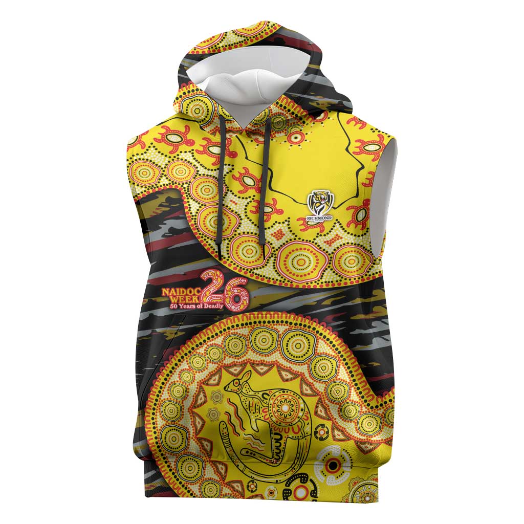 Richmond Tigers NAIDOC Week 2026 Sleeveless Hoodie Australian Aboriginal Dot Art Dreamtime Pattern Style
