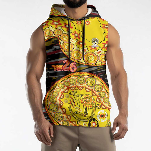 Richmond Tigers NAIDOC Week 2026 Sleeveless Hoodie Australian Aboriginal Dot Art Dreamtime Pattern Style