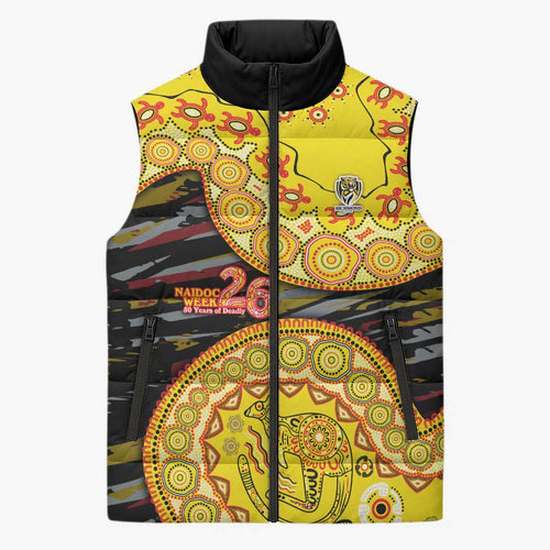 Richmond Tigers NAIDOC Week 2026 Sleeveless Puffer Jacket Australian Aboriginal Dot Art Dreamtime Pattern Style