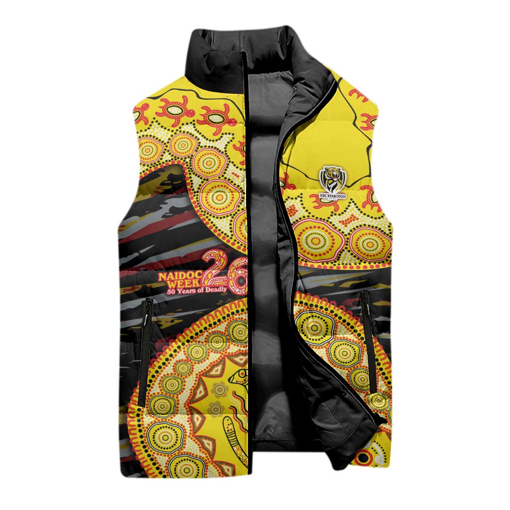 Richmond Tigers NAIDOC Week 2026 Sleeveless Puffer Jacket Australian Aboriginal Dot Art Dreamtime Pattern Style