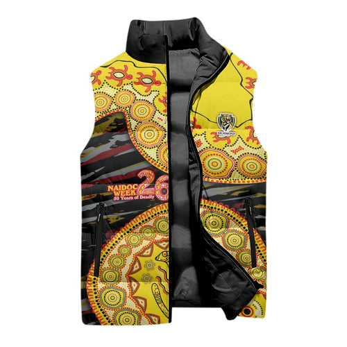 Richmond Tigers NAIDOC Week 2026 Sleeveless Puffer Jacket Australian Aboriginal Dot Art Dreamtime Pattern Style