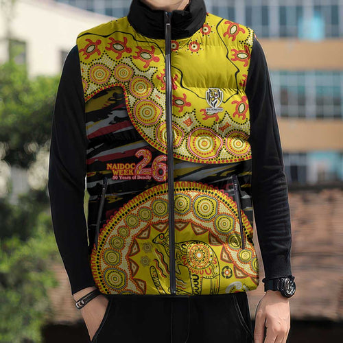 Richmond Tigers NAIDOC Week 2026 Sleeveless Puffer Jacket Australian Aboriginal Dot Art Dreamtime Pattern Style