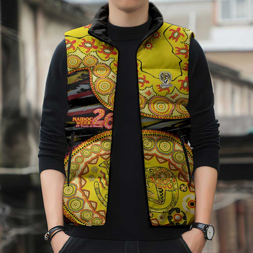 Richmond Tigers NAIDOC Week 2026 Sleeveless Puffer Jacket Australian Aboriginal Dot Art Dreamtime Pattern Style