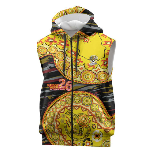 Richmond Tigers NAIDOC Week 2026 Sleeveless Zip Hoodie Australian Aboriginal Dot Art Dreamtime Pattern Style