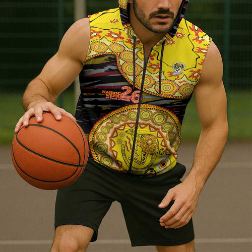 Richmond Tigers NAIDOC Week 2026 Sleeveless Zip Hoodie Australian Aboriginal Dot Art Dreamtime Pattern Style