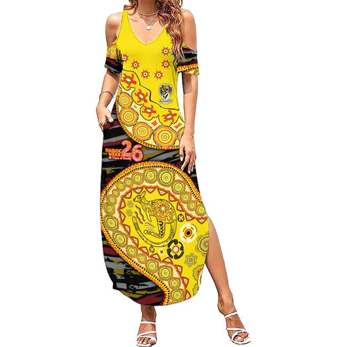Richmond Tigers NAIDOC Week 2026 Summer Maxi Dress Australian Aboriginal Dot Art Dreamtime Pattern Style