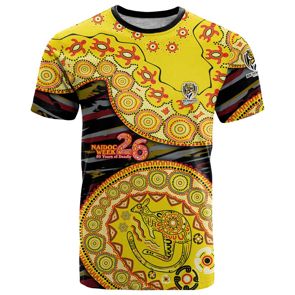 Richmond Tigers NAIDOC Week 2026 T Shirt Australian Aboriginal Dot Art Dreamtime Pattern Style