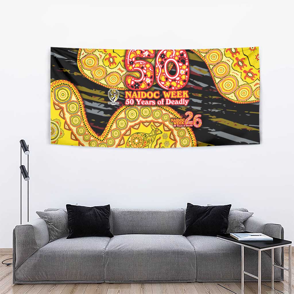 Richmond Tigers NAIDOC Week 2026 Tapestry Australian Aboriginal Dot Art Dreamtime Pattern Style