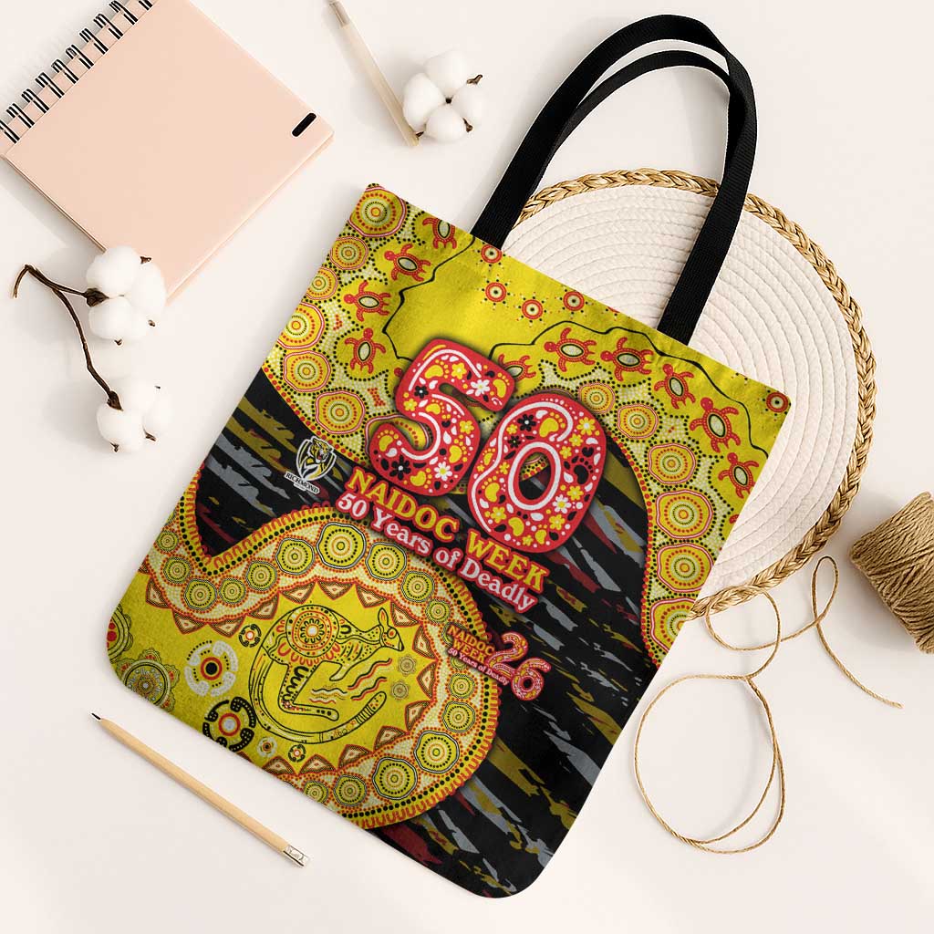 Richmond Tigers NAIDOC Week 2026 Tote Bag Australian Aboriginal Dot Art Dreamtime Pattern Style