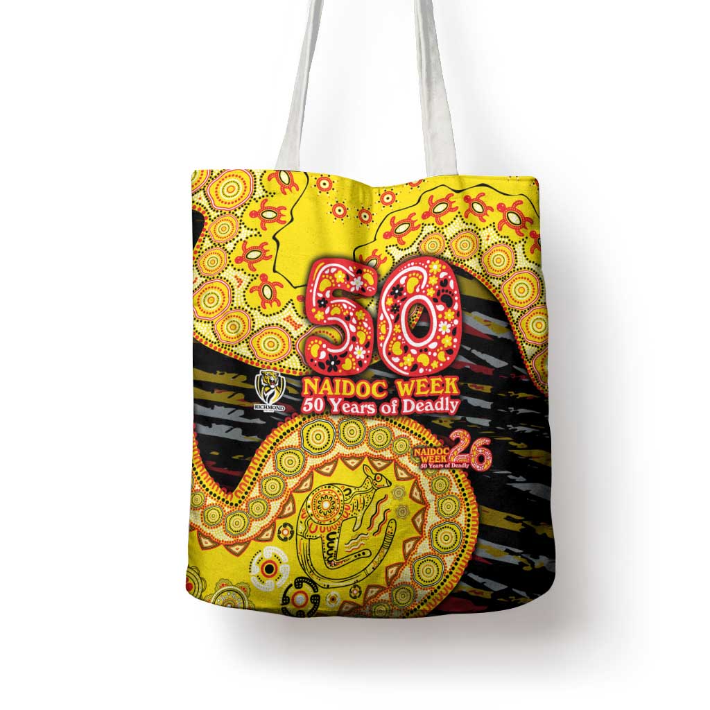 Richmond Tigers NAIDOC Week 2026 Tote Bag Australian Aboriginal Dot Art Dreamtime Pattern Style