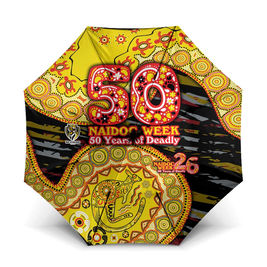 Richmond Tigers NAIDOC Week 2026 Umbrella Australian Aboriginal Dot Art Dreamtime Pattern Style