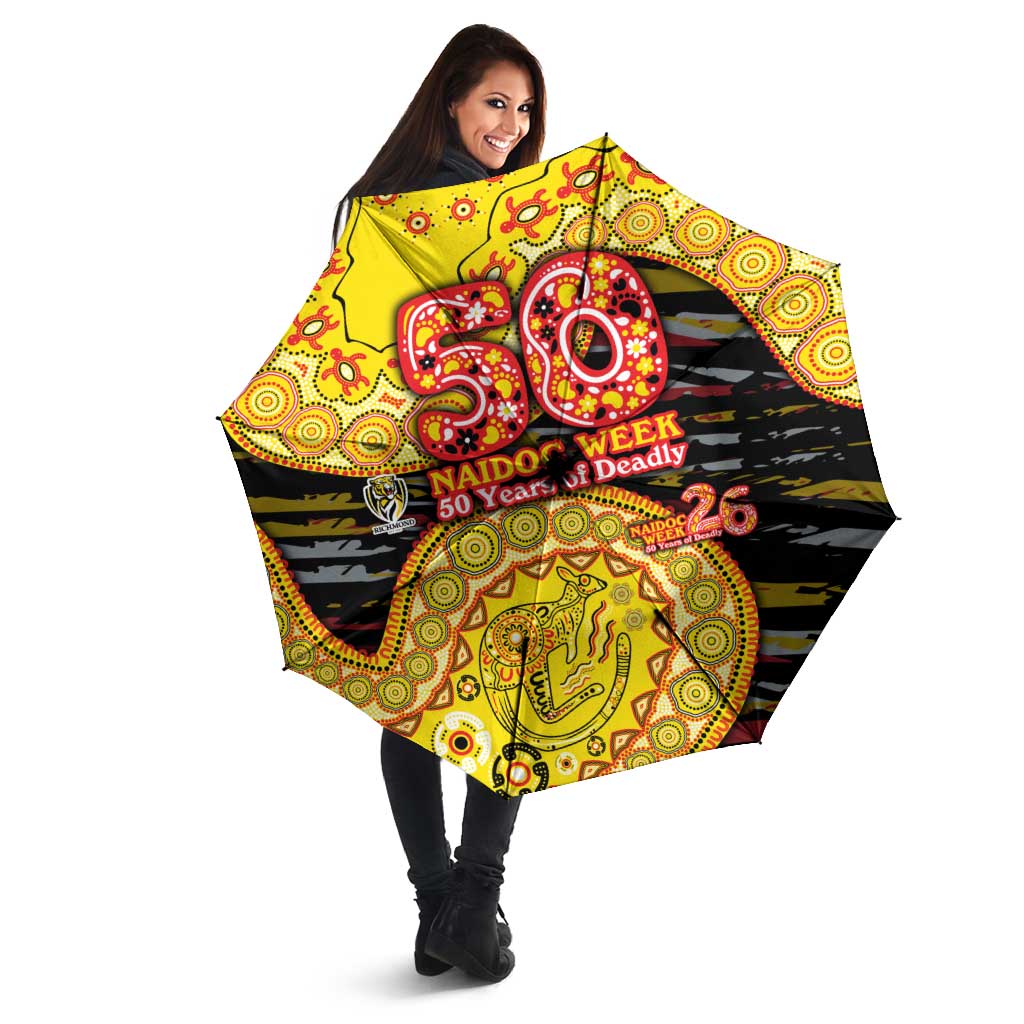 Richmond Tigers NAIDOC Week 2026 Umbrella Australian Aboriginal Dot Art Dreamtime Pattern Style