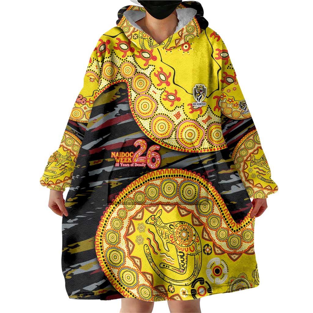 Richmond Tigers NAIDOC Week 2026 Wearable Blanket Hoodie Australian Aboriginal Dot Art Dreamtime Pattern Style