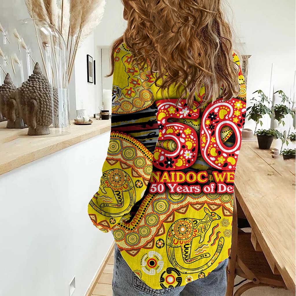 Richmond Tigers NAIDOC Week 2026 Women Casual Shirt Australian Aboriginal Dot Art Dreamtime Pattern Style