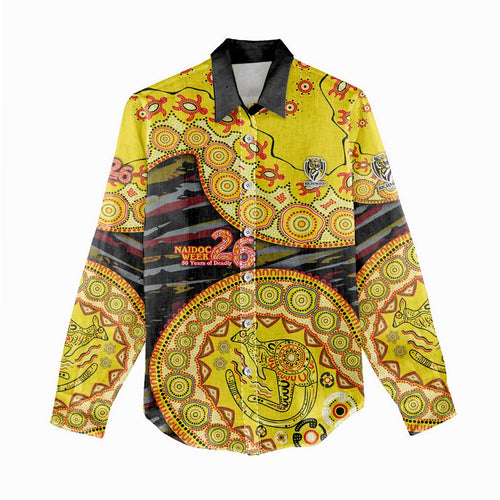 Richmond Tigers NAIDOC Week 2026 Women Casual Shirt Australian Aboriginal Dot Art Dreamtime Pattern Style