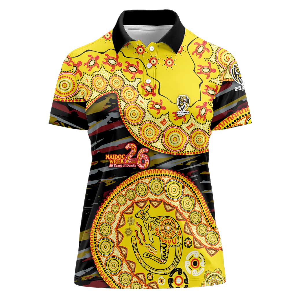 Richmond Tigers NAIDOC Week 2026 Women Polo Shirt Australian Aboriginal Dot Art Dreamtime Pattern Style