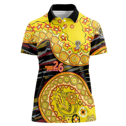 Richmond Tigers NAIDOC Week 2026 Women Polo Shirt Australian Aboriginal Dot Art Dreamtime Pattern Style