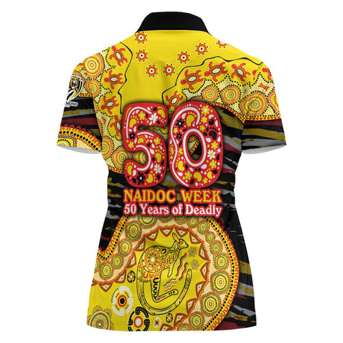 Richmond Tigers NAIDOC Week 2026 Women Polo Shirt Australian Aboriginal Dot Art Dreamtime Pattern Style