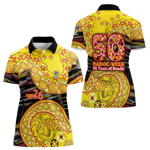 Richmond Tigers NAIDOC Week 2026 Women Polo Shirt Australian Aboriginal Dot Art Dreamtime Pattern Style