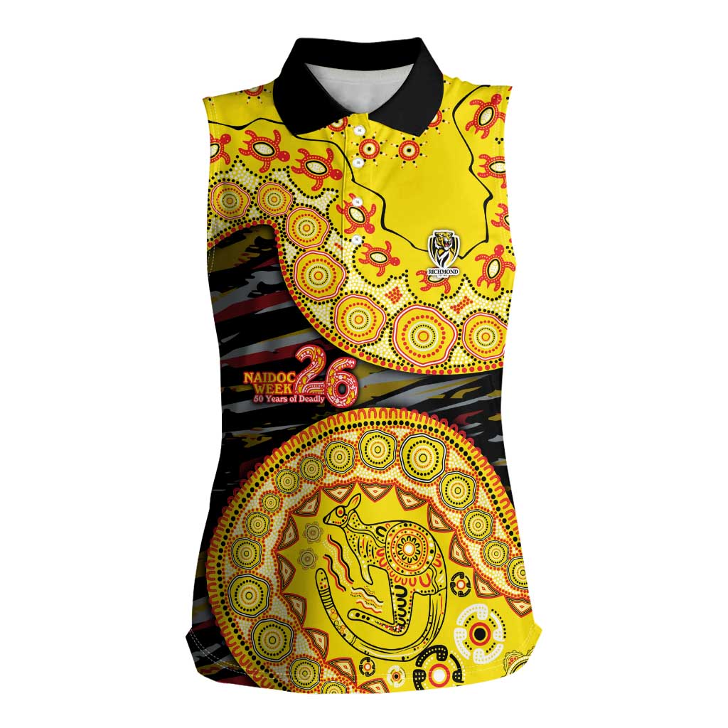 Richmond Tigers NAIDOC Week 2026 Women Sleeveless Polo Shirt Australian Aboriginal Dot Art Dreamtime Pattern Style